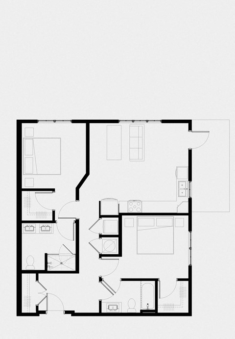 A black and white image of a floor plan of a house.